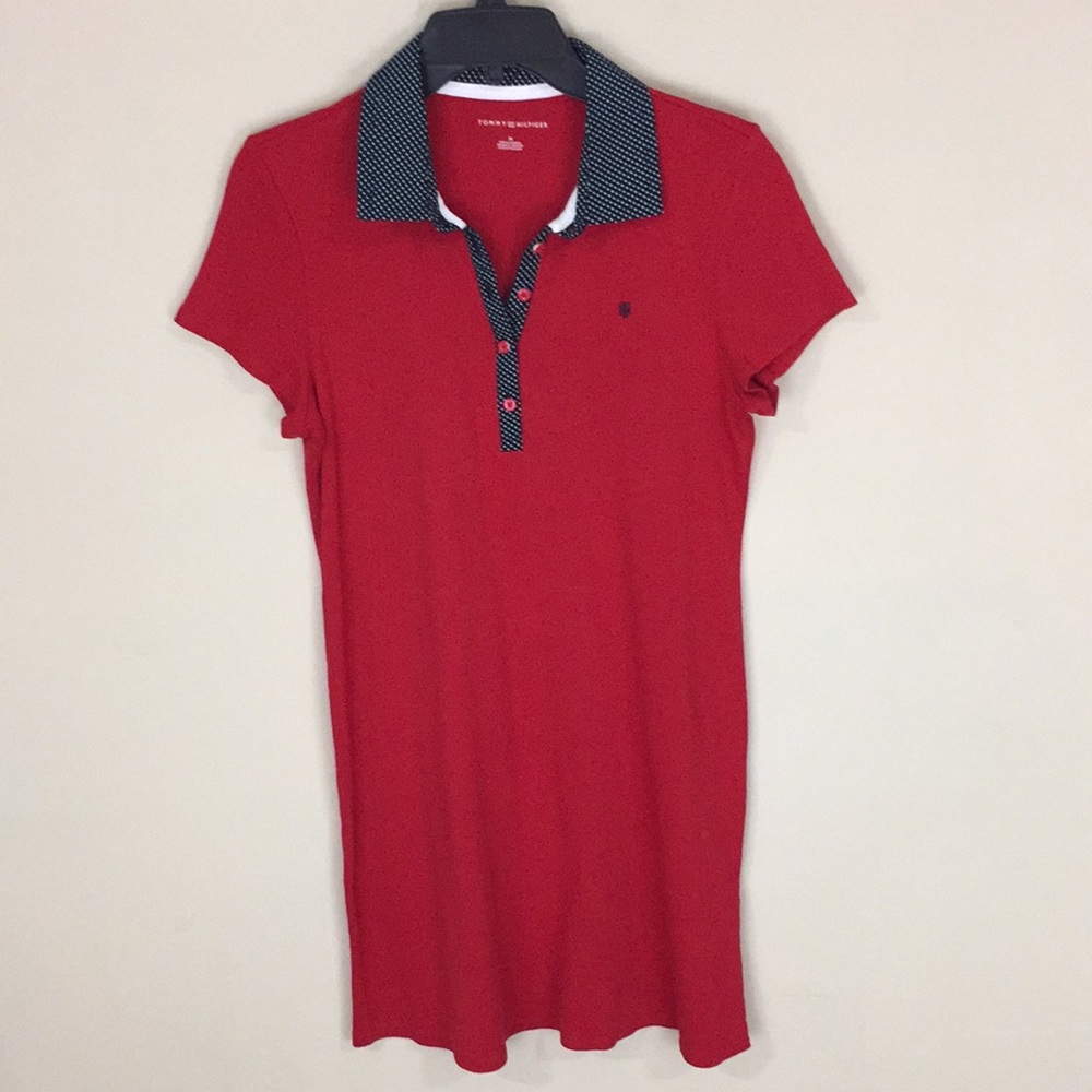 Tommy Hilfiger Red Polo  Short Sleeve  Cotton Dress Size Medium